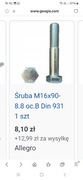 Śruba M16x90 klasa 8.8 250 sztuk