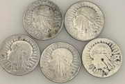 5 zł głowa kobiety 1932-1934 rok zestaw 5 monet 