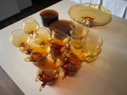 Komplet zastawy stołowej retro , żółte szkło, - Huta Szkła Laura