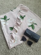 Spódnica print w kwiaty falbana casual pudrowy róż wiosna lato wakacje