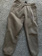 Beżowe Spodnie Dresowe H&M Relaxed Fit Joggersy Haft College rozmiar S