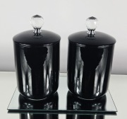 Zestaw pojemniki CZARNE z kryształem + taca lustrzana glamour