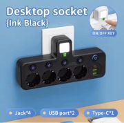 Rozgałęźnik, rozdzielacz, złodziejka, 4 gniazdka, 2USB, 1USB-C+lampka czar 