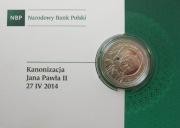 Moneta srebrna 10 zł Kanonizacja Jana Pawła II plus folder