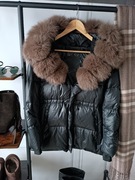 Kurtka puchowa 40 L M Black Gold futro naturalne jenot lis Fofo biagi bruce