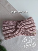 Opaska wełna handmade ręcznie robiona pudrowy róż