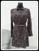 Janina czarna sukienka w drobne kwiatki 42 XL szmizjerka