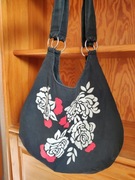 bawełniana boho płócienna torba worek shopper zasuwana na ramię listonoszka