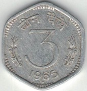 Indie 3 pajsy paise 1965 B - 21,3 mm - Bombaj - nr 3