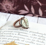 Pierścionek labradoryt listek liść wiosna jesień las miedź antyczna