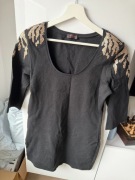 Miss Selfridge czarna sukienka 3/4 rękaw złote cekiny