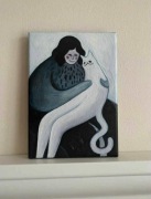 Obraz olejny dziewczyna z kotem kocia mama