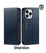 Etui iPhone 15 Pro Max Shieldon, z prawdziwej skóry, portfelowe, jakościowe