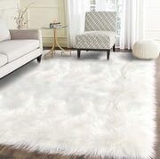 Latepis Dywan shaggy do salonu, 150 x 240 cm, ze sztucznego futra Biały