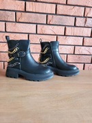 NOWE botki damskie 36 czarne – łańcuchy, masywna podeszwa, niechodzone