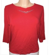 Czerwona Bluzka w wiskozy 3/4 rękaw 2 XL (44)