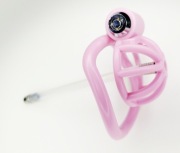 Mały lekki różowy pas cnoty chastity cage 5 oringów + dilator