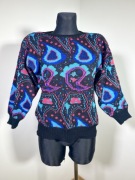 Sweter 40 real vintage 80s 90s neon unikat wzór poduszki ramiona oversize L