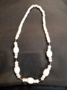 Naszyjnik korale z białego jadeitu Vintage lata 80te