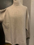 H&M sweter tunika oversize z wełną gruby duży beżowy melanż