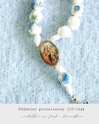 Porcelanowy Różaniec ze Świętym Józefem (10-tka) Rękodzieło 