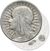 202. 5 złotych 1932 Głowa Kobiety Warszawa znak mennicy Z.Z.M.