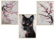 Plakaty tryptyk grafika kot, kwiaty 3szt.- 40x50cm