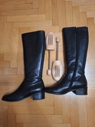 Czarne kozaki Ryłko skórzane obuwie damskie kowbojki na słupku r. 39