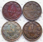 Franciszek Józef zestaw 1 krajcar 1858,1860,1881,1885 r.