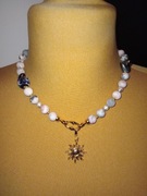 Naszyjnik z kamieni naturalnych perły słodkowodne jaspis różowy zebra