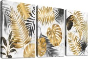 Blejtram, płótno, marmur, złote liście Monstera tryptyk 70x50 cm - 3 obrazy
