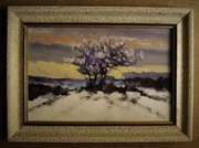 ZIMA PEJZAŻ olej pilśń 27x37cm z ramą STAROĆ 1987r