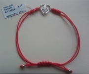 Bransoletka sznurkowa czerwona serce srebro 925 cyrkonia koń konik