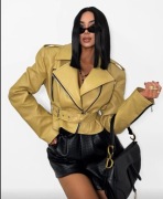 Kurtka ramoneska eko skóra La Milla żółta musztardowa