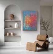 Abstrakcja ręcznie malowana 70x100cm pion błękit róż pastele