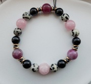 Bransoletka Turmalin Kunzyt Jaspis Dalmatyński Hematyt rękodzieło 