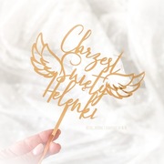 Topper lustrzany. Akrylowa dekoracja tortu - Chrzest święty ze skrzydełkami