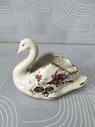 Mały porcelanowy łabędź złota róża 