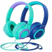 Słuchawki Dla Dzieci 2 Pary Z Kablem,Regulowane,Składane-Miętowo-Niebieskie