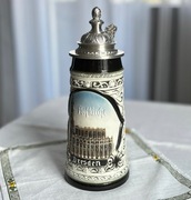 Karl Ens rzadki niemiecki kufel do piwa z cynową pokrywą Dresden