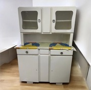 Solidny drewniany kredens kuchenny meblościanka PRL vintage retro biały