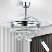 Wentylator sufitowy LED z kryształami, składane łopatki, pilot, 9022 chrom