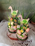 Dekoracja wiosenna stroik Wielkanoc gąski 