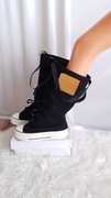 Trampki Czarne Wysokie do Połowy Łydki 40 Nowe