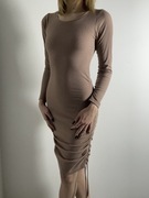 Beżowa dopasowana sukienka, prążkowana, marszczenie rozm. S/M Magmac