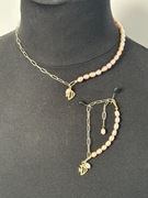 Zestaw Naszyjnik i Bransoletka asymetryczne Perły Łańcuszek 14K GF Rybka