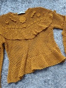 Musztardowy ażurowy sweterek Zara rozmiar M