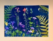 Wiosenne kwiaty cyjanotypia obraz słoneczny A4