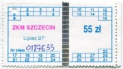 Bilet miesięczny ZKM  Szczecin - 07.1997, 55zł