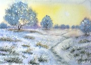 Słoneczny zimowy dzień. akwarela original A4